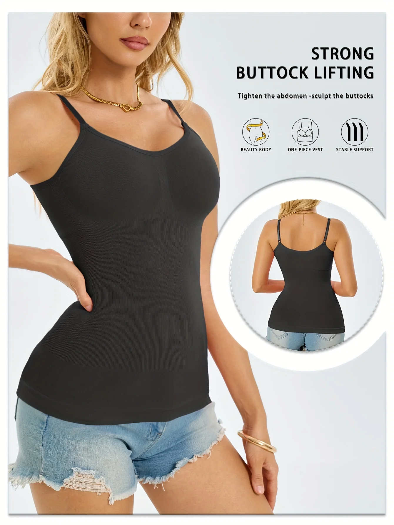 Women 3Pcs Seamless Shaping Camisoles Adjustable Straps Comfort Tummy Control Tank Tops Ladies Layering Essential Inner Vest
