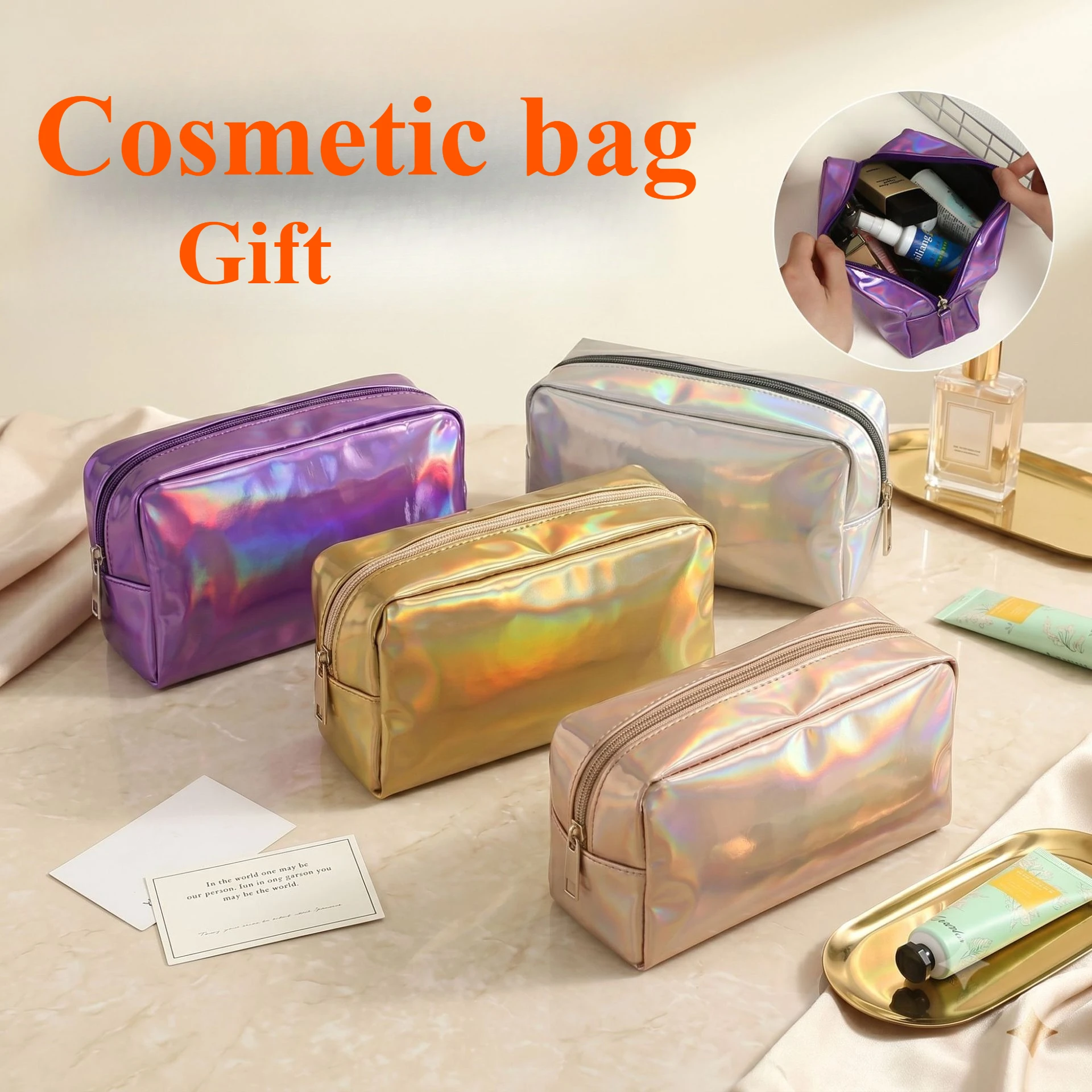 New Solid Color Laser Cosmetic Bag Portable Wash Storage Bag Makeup Gift Bag Makeup Pouch Travel Cosmetic Organizer New 2026
