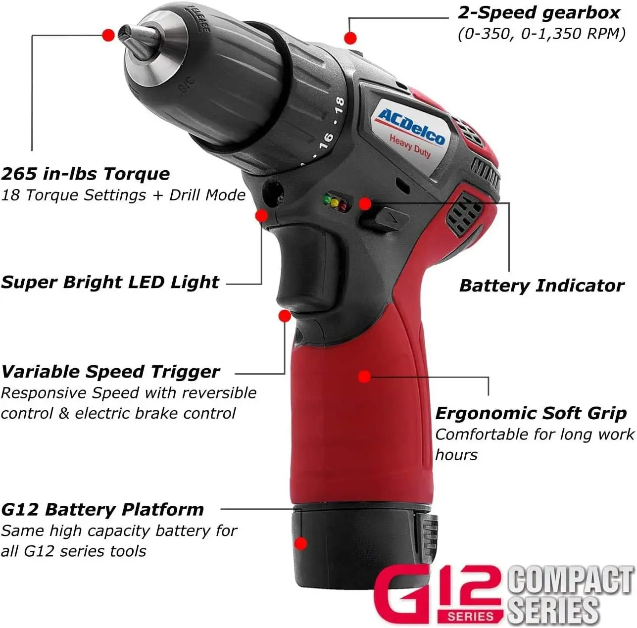 ARI12105-K5 G12 Series 12V Cordless Li-ion 3/8” 2-Speed Drill Driver & ¼” Impact Driver Combo Tool Kit with 2 Batteries