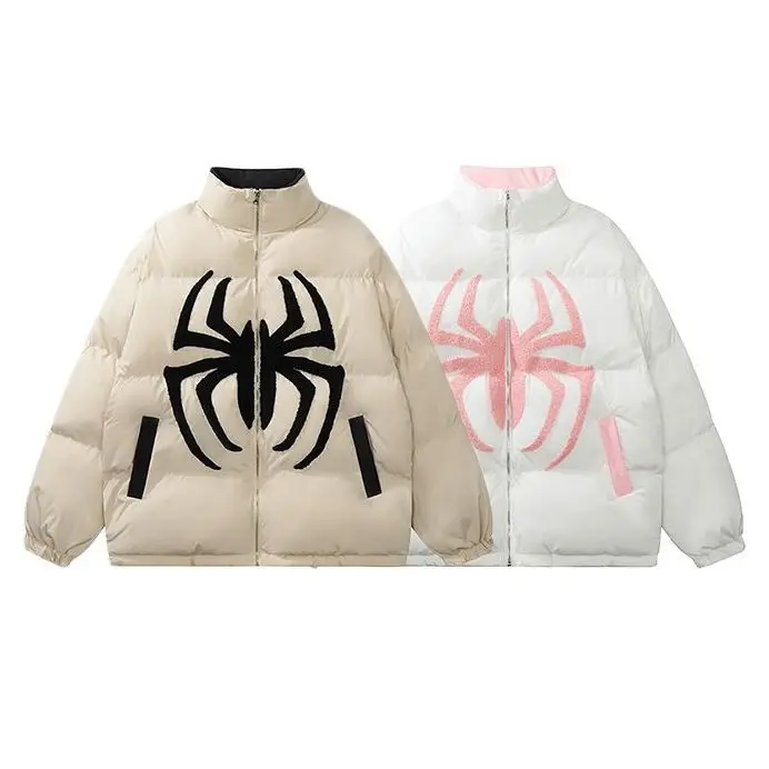 American Retro Spider Flocking Padded Cotton-padded Clothes For Men And Women Winter Loose Ins Warm Couple Cotton-Padded Jacket