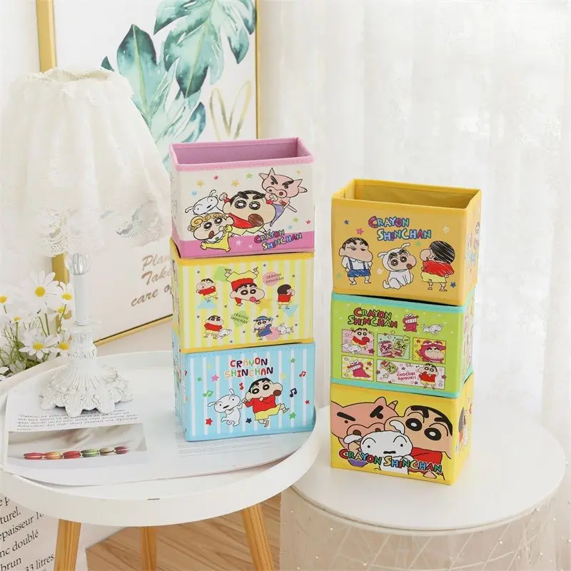 Anime Cute Crayon Shin Chan Storage Box Bandai Cartoon Foldable Cosmetics Stationery Accessorie Classification Sorting Box