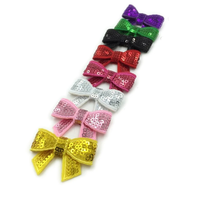 

120pcs/lot 8colors 5cm DIY Shiny Sequin Bows Knot Without Clips Fashion Applique Headband Bows For Kids Girls Hair Accessories