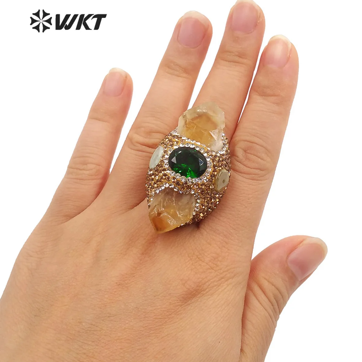 

WT-R436 WKT 2022, элегантное стильное кольцо с желтым цитрином и стразами, позолоченное женское кольцо, красивое кольцо, женская вечеринка, аксессуар INS