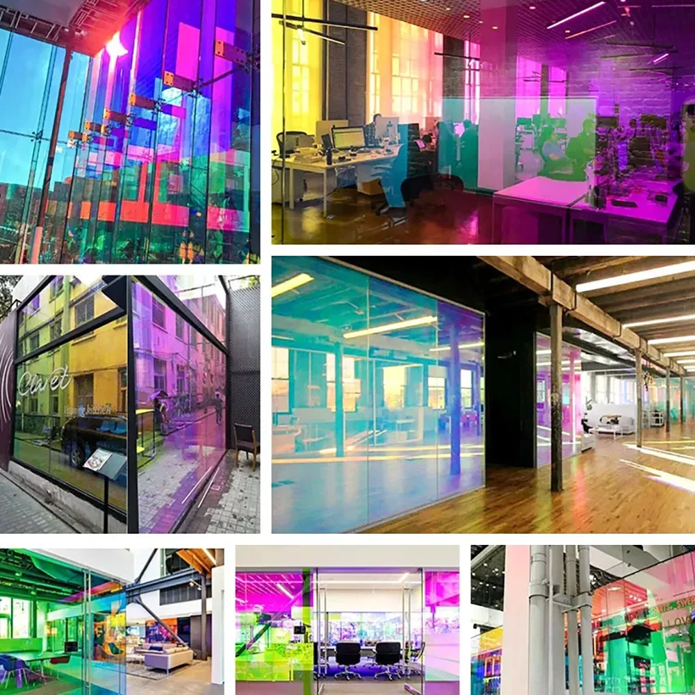 Chameleon Dichroic Building Glass Window Tint UV Cut Colorful Decorative Window Film for Mall Office Self Adhesive Stained Glass