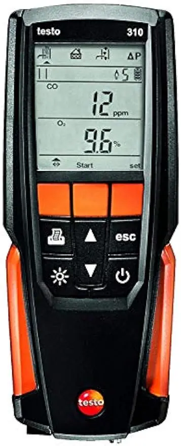 testo 310 Combustion Analyzer Kit with Printer – Combustion analyzer measuring O2, Flue gas, and CO2 – Manometer for Heating Sys