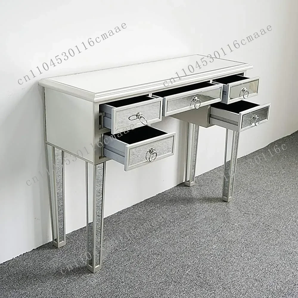 NEW  Mirrored Vanity Desk Bedroom Makeup Vanity Table Console Table Sofa Table with 5 Drawers, Modern Silver Glass Vanity