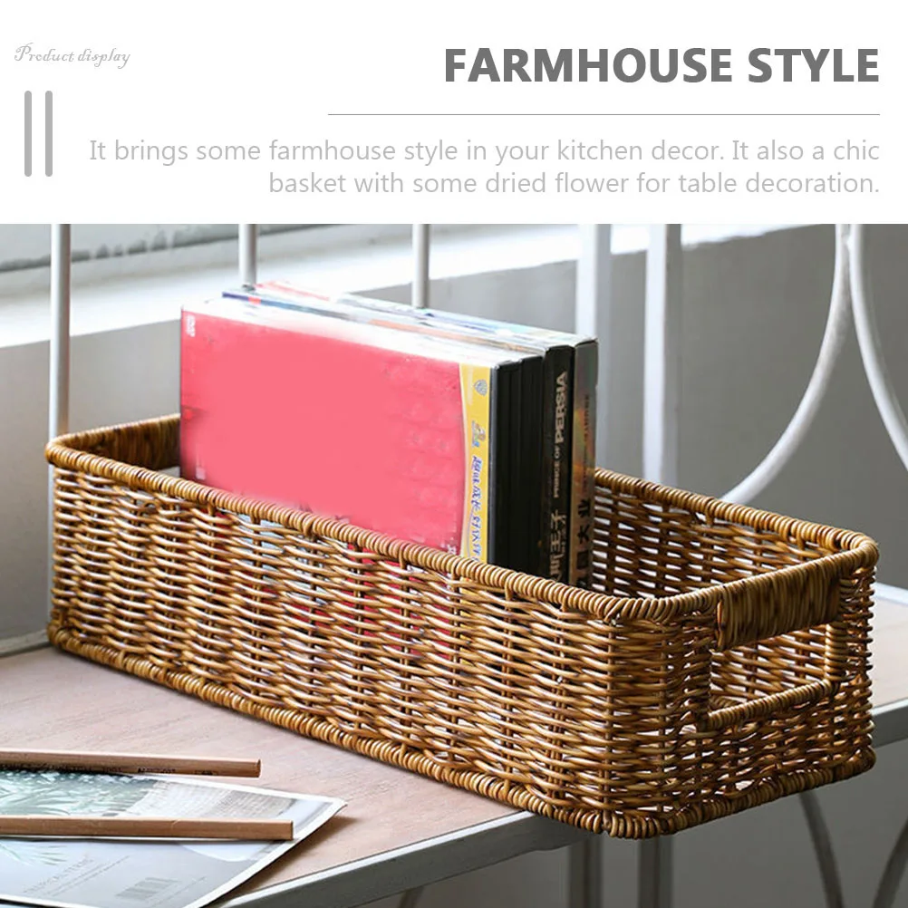 

Woven Storage Basket Imitation Rattan Desktop Organizer Basket Sundries Container Multipurpose Storage Bin for Home
