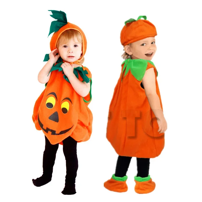 Toddler Baby Sleeveless Pumpkin Bubble Costume Hat Foot Covers Halloween Trick Or Treat Birthday Fancy Outfit