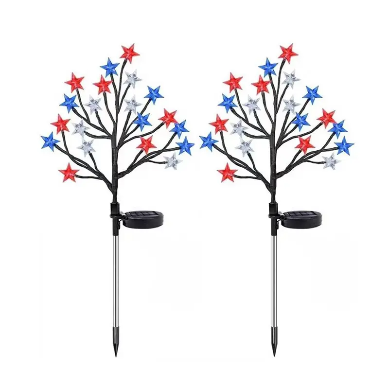 July 4, 2026 Outdoor Solar Pile Lights- Waterproof, 2Sets For Courtyard Garden Decor In Red, White, Blue Leds