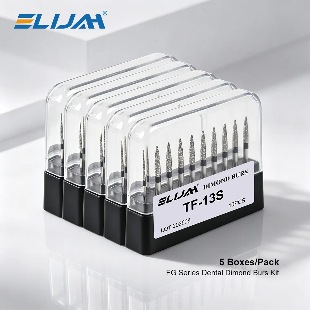 ELIJAH 5 Boxen FG Super Coarse Dental-Diamantbohrer Durchmesser 1,6 mm Erdbeerbohrer passend für Hochgeschwindigkeits-Handstücke Dental-Präparationsbohrer