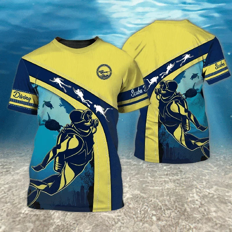Diving Series Graphic T Shirts For Men Summer O-neck T-shirt Casual Short Sleeve Oversized Tops Fashion Streetwear Mens Clothes