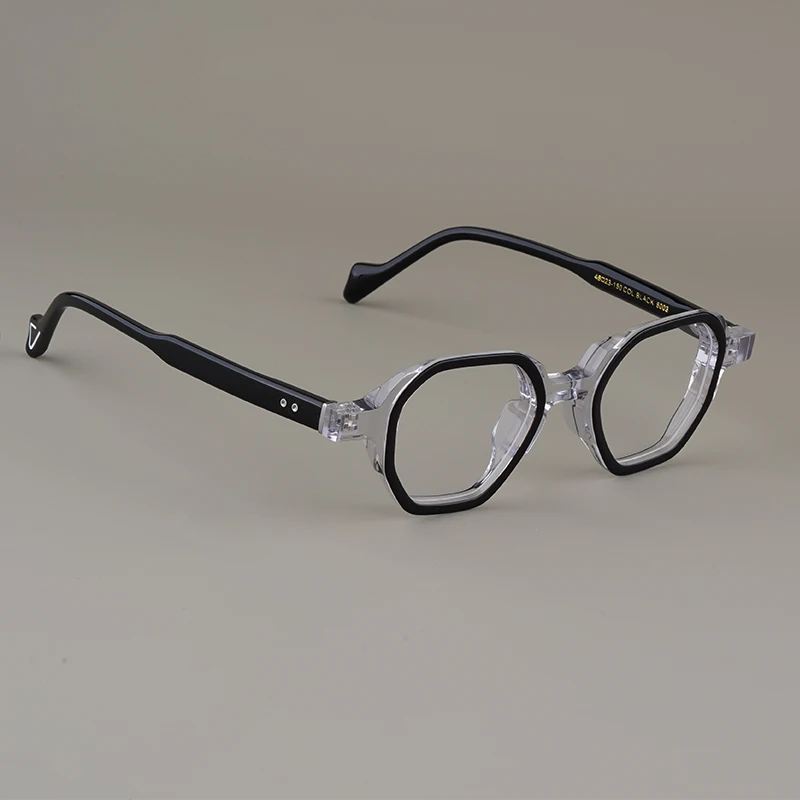 2024 New Vintage Acetate Glasses Frames Handmade Irregular Rectangle Eyeglasses Black Transparent Frame Fashion Eyewear