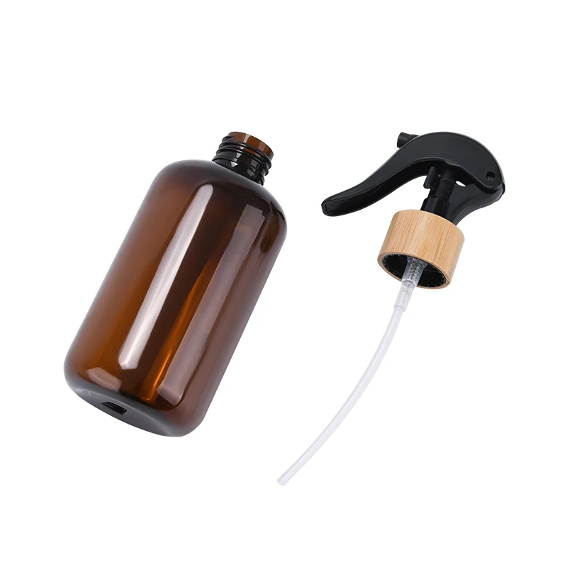 30ml 60ml 100ml 250ml 300ml 500ml black white clear amber Trigger Spray Bottle straw bottle with bamboo trigger pump spray cap