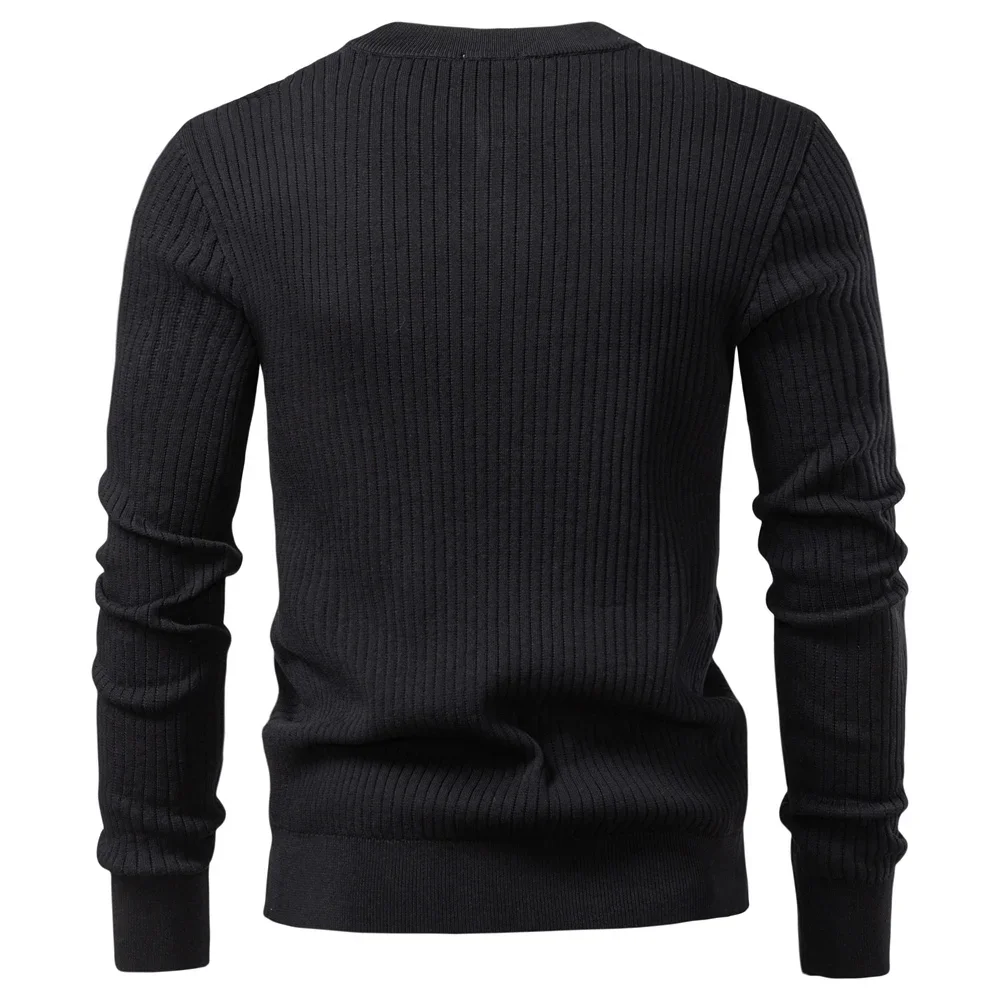 AIOPESON Button Placket Polo Shirt Men Ribbed Stripe Long Sleeve Contemporary Fit Minimalist Autumn Winter Premium Business Top