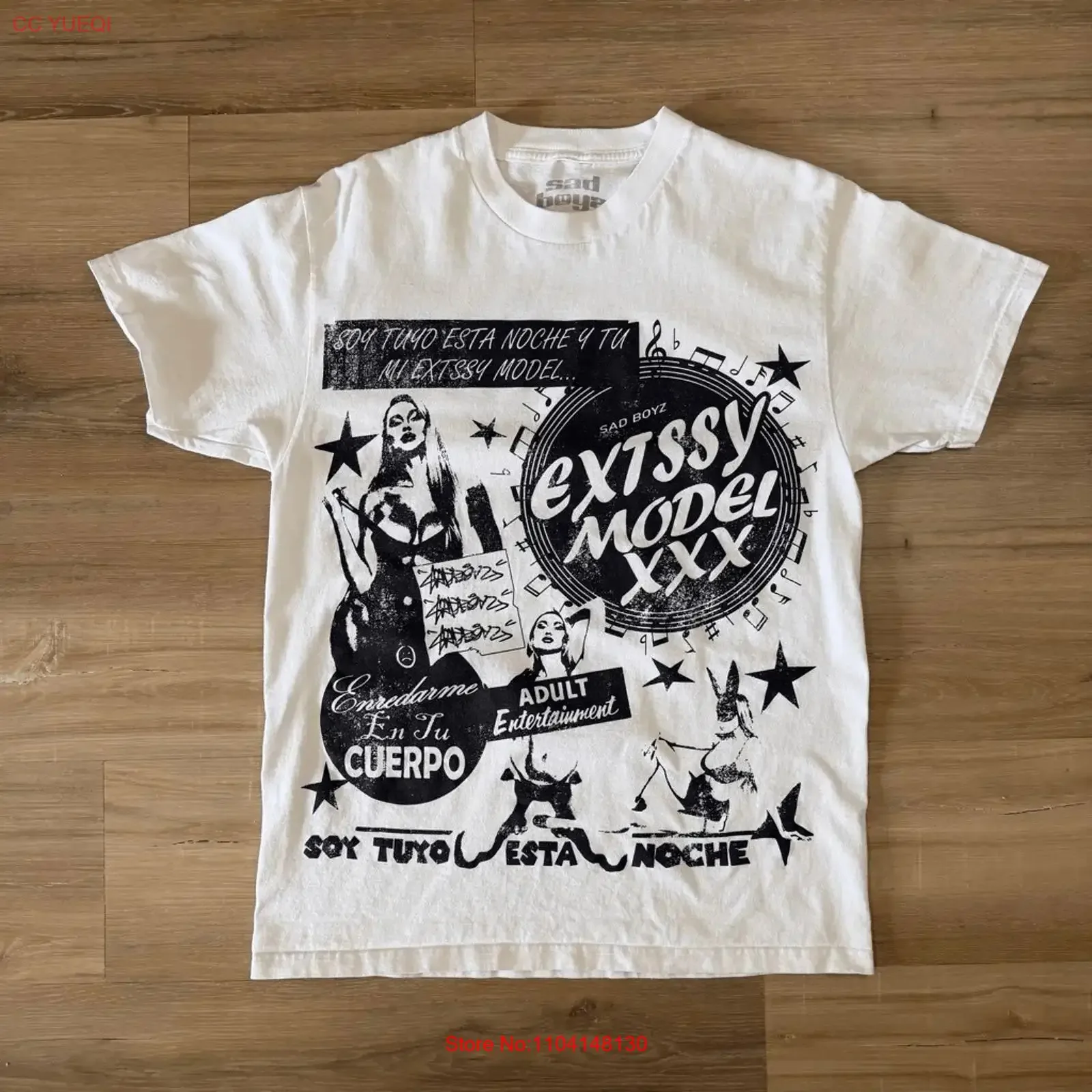 Sad Boys Yung Lean Early Years Extssy Model White T Shirt Size Medium Emo Rap SBE vintage Washed streetwear Stretched graphic