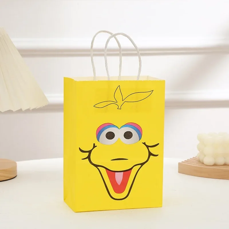 1/3/6pcs Sesame Street Kids Birthday Party Gift Bags Cartoon Paper Bag Handles Candy Bags Baby Shower Festival Party Supplies