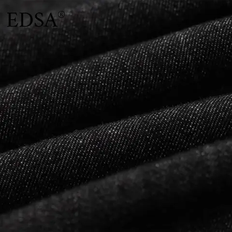 EDSA Dam Svart Denimbyxset Figurnära Skjorta med Påsfickor Pintuck Raka Jeans Långbyxkostym 12 best sales Zara 2-delat set - №7