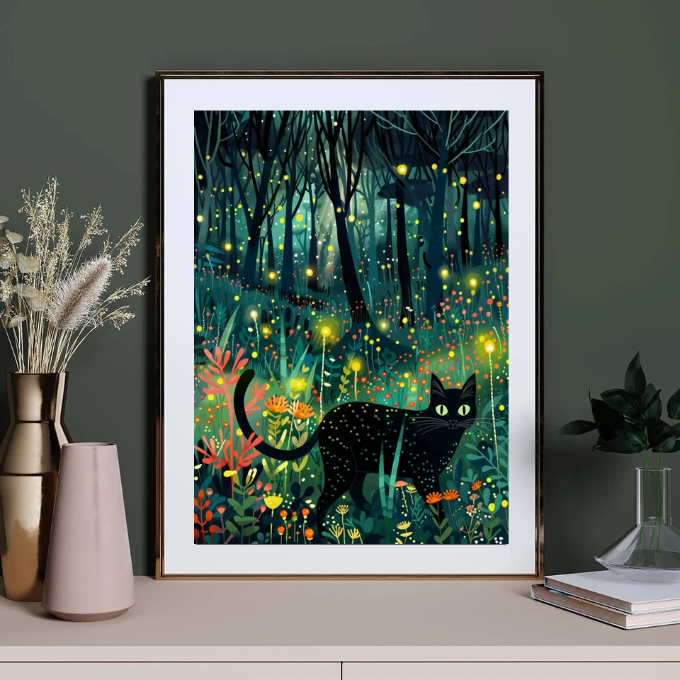 Diamond Painting New Collection Animal Black Cat Forest Night Scene 5d Diy Embroidery Mosaic Art Cross Stitch Kits Home Decor