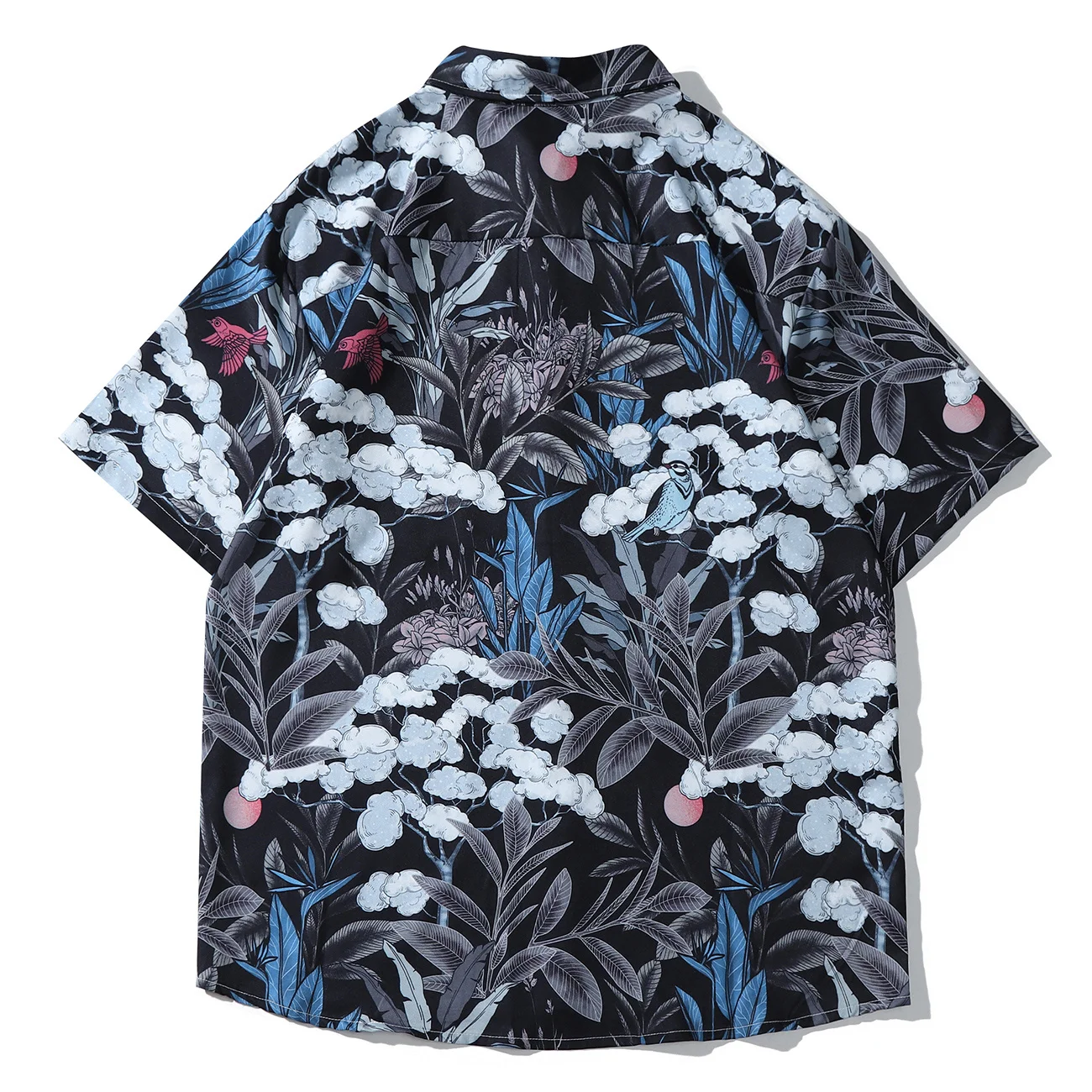 Short Oversized Sleeve Shirt Streetwear Cotton Loose Tops 2022 Summer Hip Hop Shirts Men Women Bird In The Forest Print Harajuku