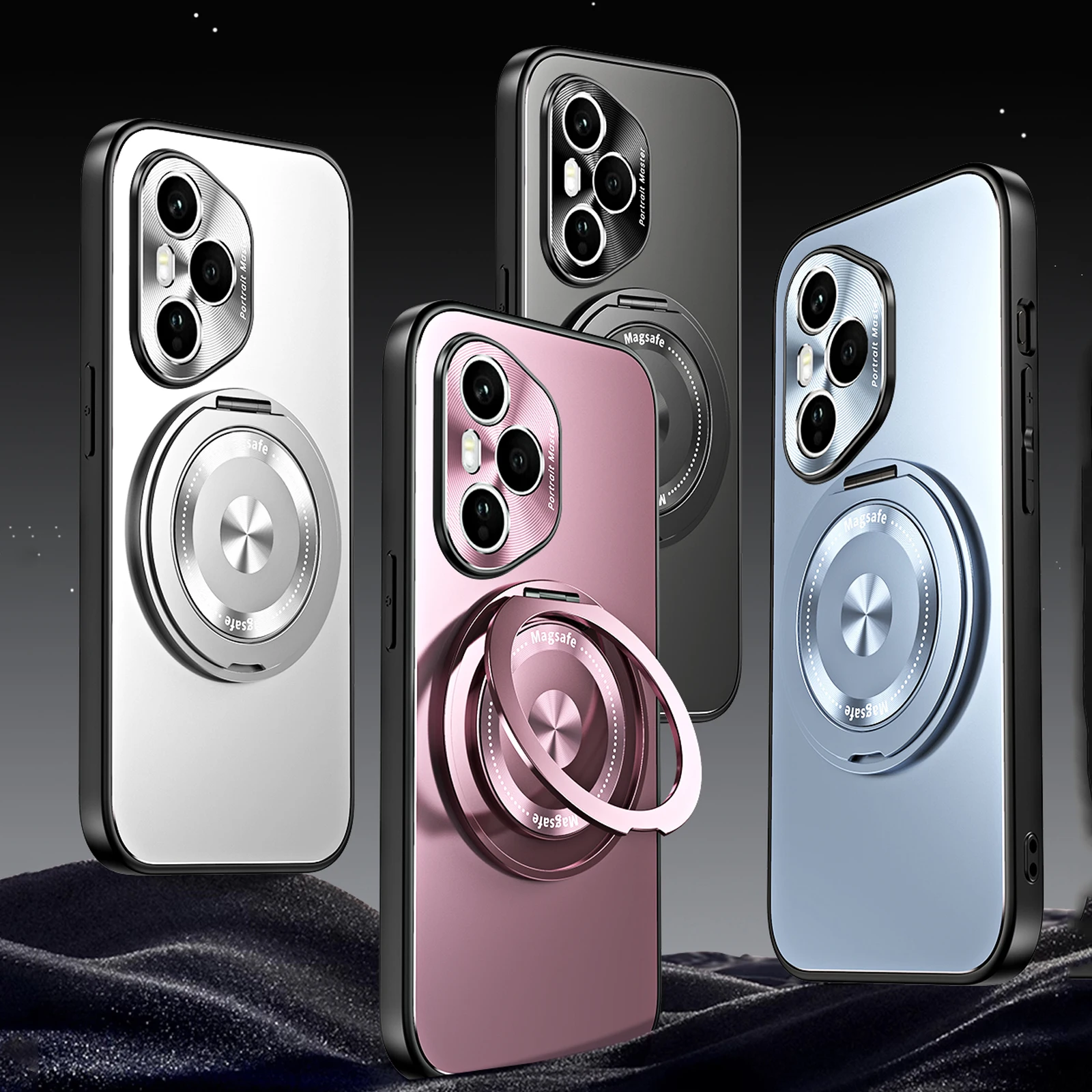 Shockproof Wireless Charging Magnetic Case for Honor 400 Pro Global Honor400, Matte Rotate Kickstand Hard Magsafe Phone Cover