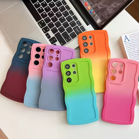 Gradient Curly Wave Phone Case For Samsung S24 Ultra S23 S21 S20 FE S22 Plus + Note 20 A55 A535 A25 A15 5G A05s A05 Soft Cover