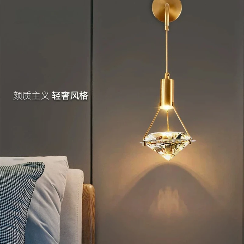 Nordic Minimalist Diamond Crystal Wall Lamp Bedroom Living Room Study Bar Counter Clothing Store Luxury Highend Art Lighting