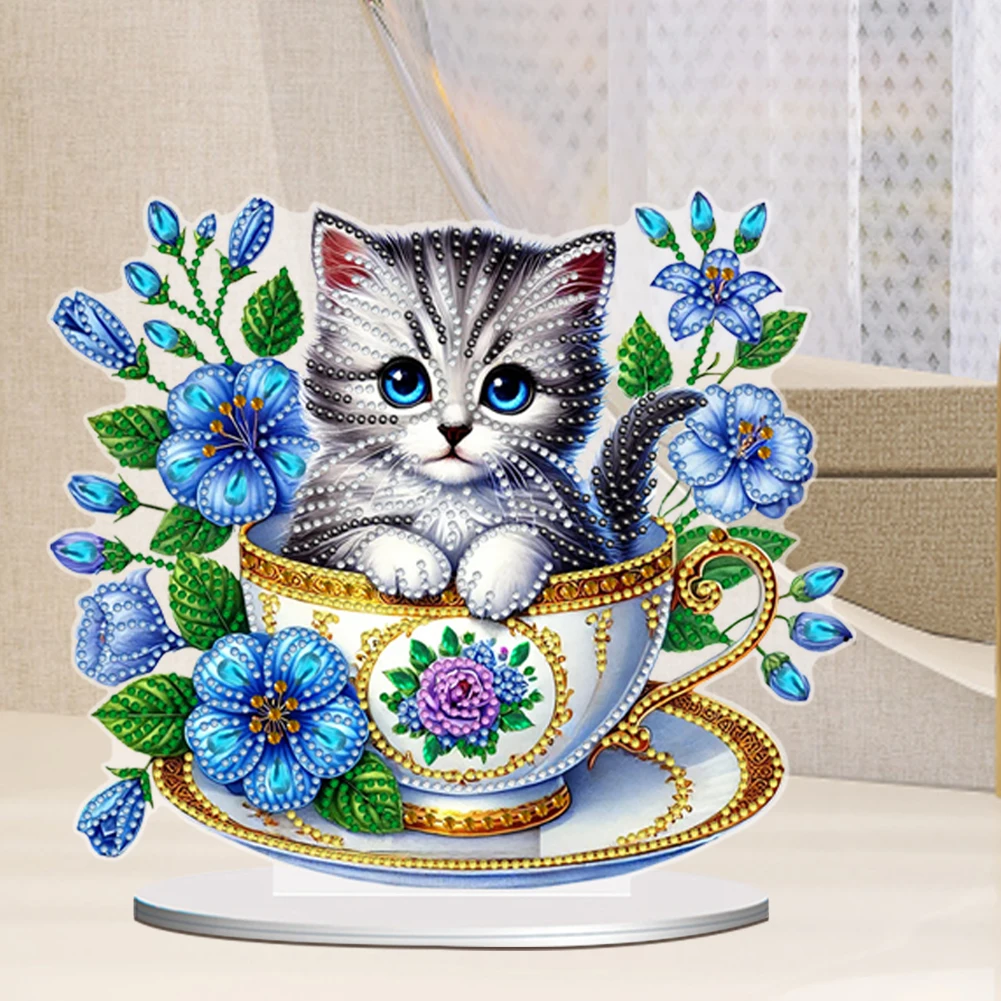 

2D Flat Print Teacup Cat DIY Diamond Painting Desktop Decorations Desktop Decor