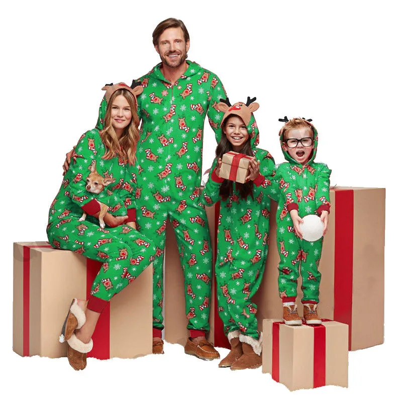 Christmas One-piece Pajamas Family Matching Outfits Sleepwear Dad Mom Kids Baby Adult Christmas Onesies Family Homewear Jumpsuit