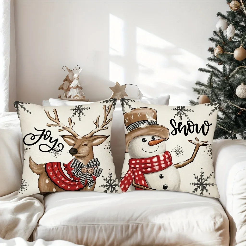 Christmas decoration pillow cover snowman reindeer pattern printing living room sofa cushion cover home room decoration