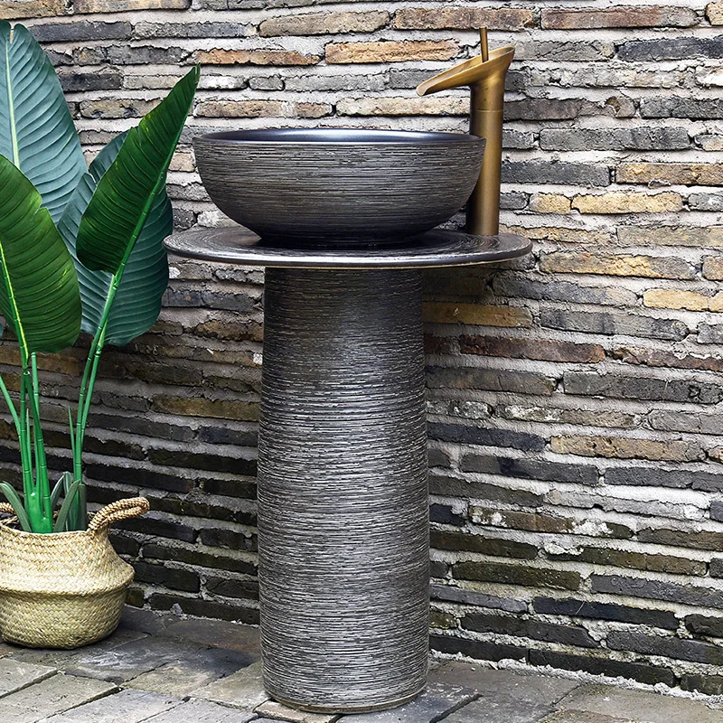 Column basin, outdoor courtyard washbasin, outdoor garden column washbasin, household balcony, ceramic floor sink