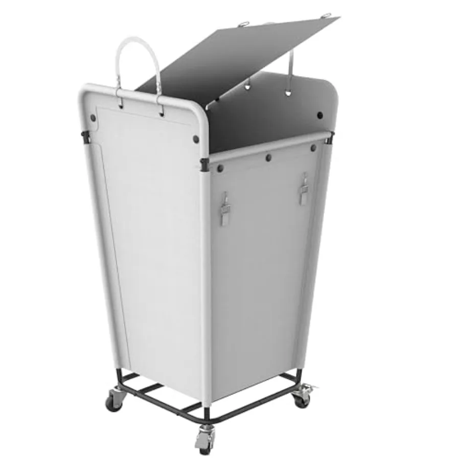 

180L Rolling Laundry Basket with Privacy Lid Side Handles Removable Liner White Steel Frame Clothes Hamper for Bedroom Bathroom