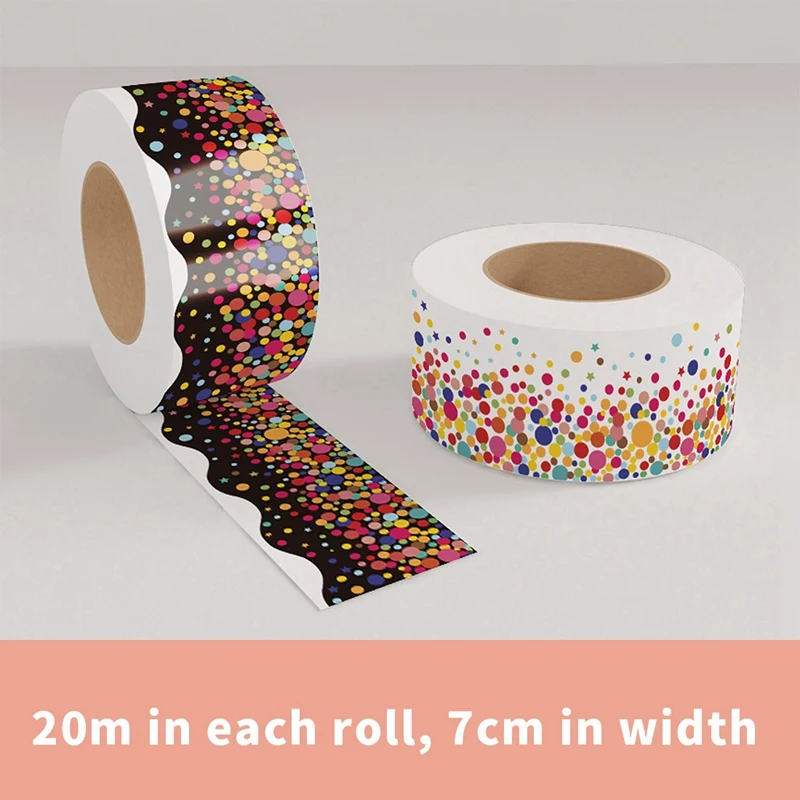 2 Rolls Bulletin Board Borders, 131.2 Feet/40 Meters Confetti Scalloped Border Trim For Classroom Decoration