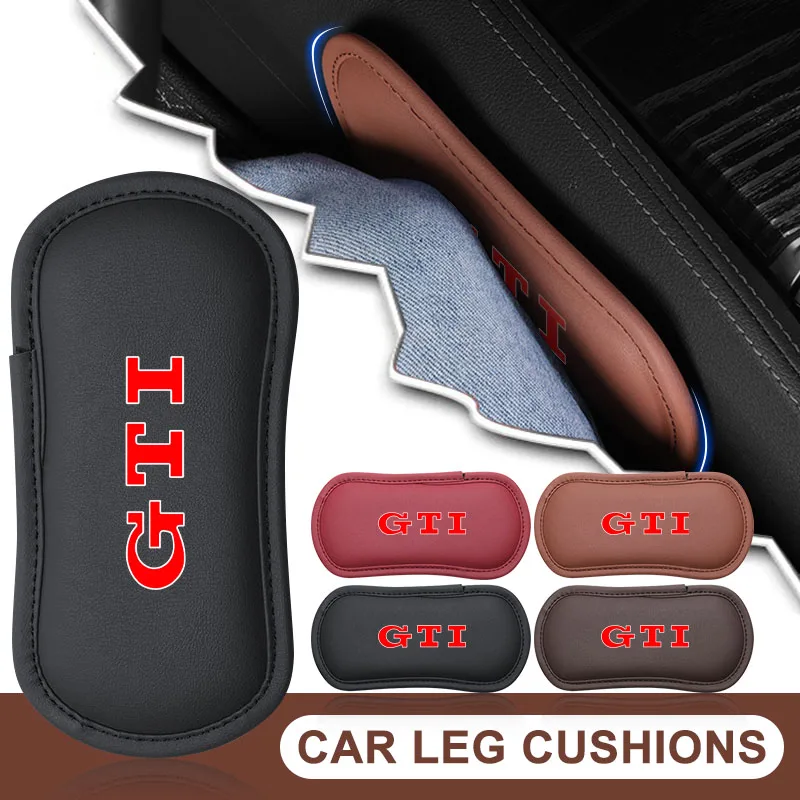 Leather Car Pillow Car Knee Pad Elastic Memory Foam Leg Pad Emblem For VW Golf Amarok T5 Phaeton ID3 Tiguan T-Cross GTI