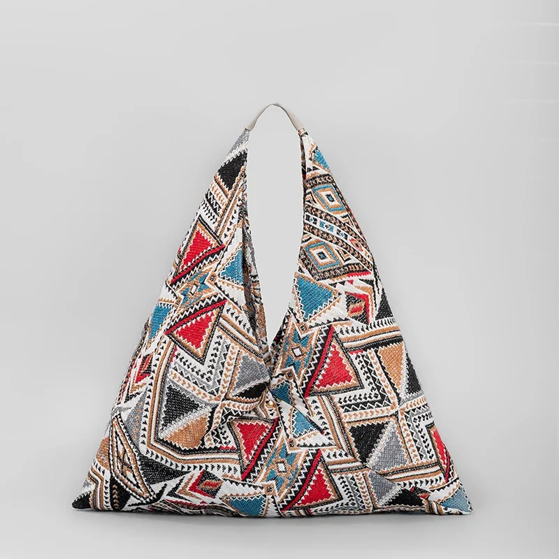 

Triangle Dumpling Bun Commuter Women's Handbag 2023 Trend Bohemian Style Printed Canvas Casual Lunch Bags Designer Shoulder Bag