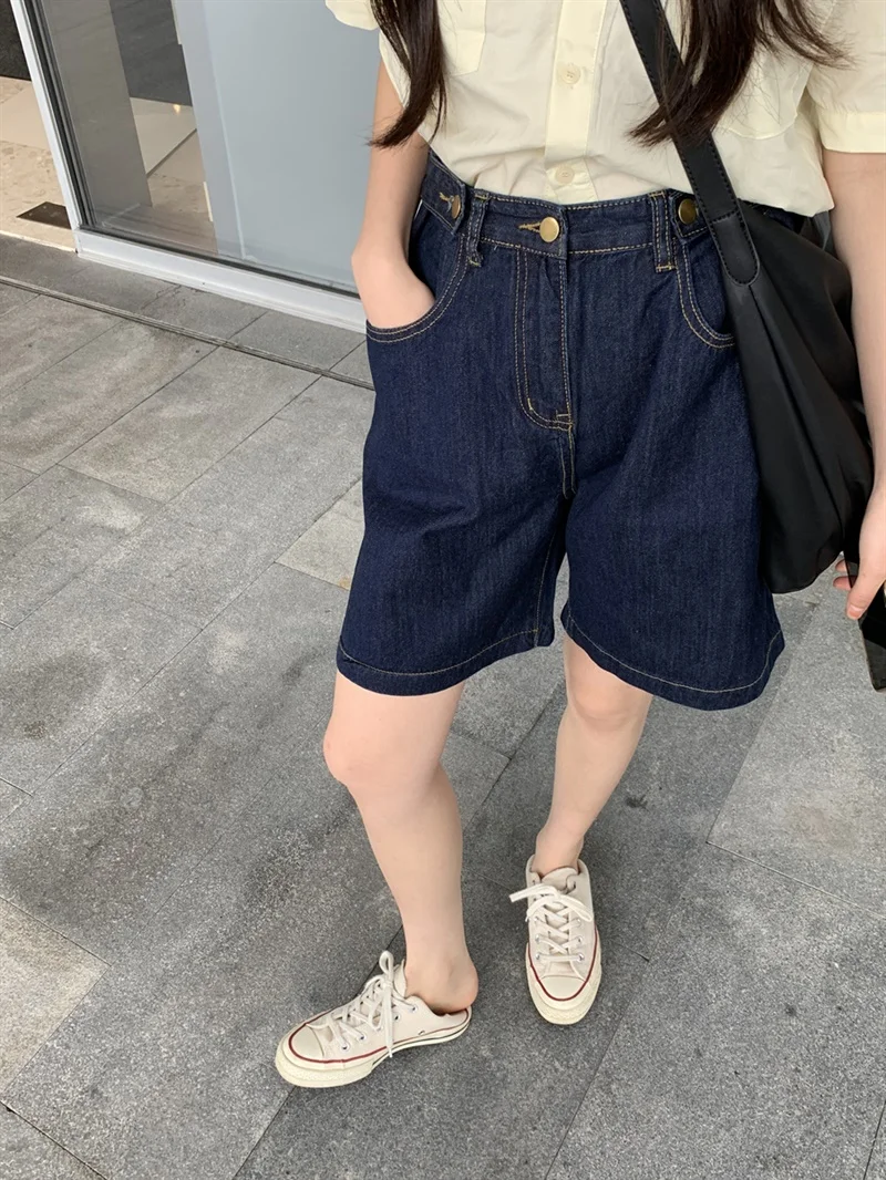 

Blue High Waist Wide Leg ort Jeans Women's Loose Fit Thin Five-Point Jeans plus Size Faionable And Slimming Summer orts