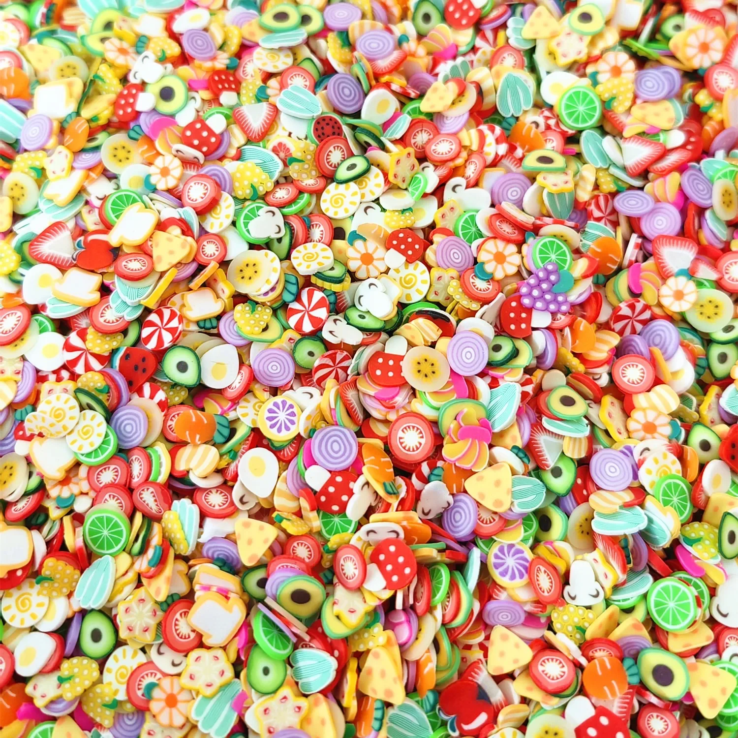 20g Kawaii Mixed Fruits Flower Soft Clay Slices DIY Nail Arts Decoration Polymer Clay Sprinkles for Crafts Simulation Food Play