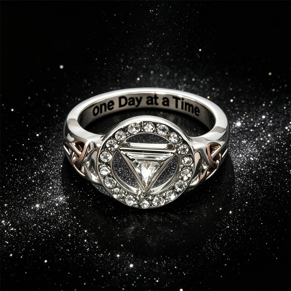 AA Sobriety Rings for Women - CZ Alcoholics Anonymous Ring Celtic Stay Sober Gifts AA Addiction Recovery Gifts 6-10#