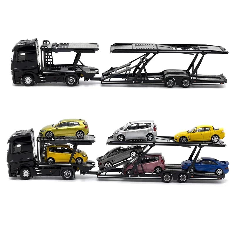Benz Actros-remolque de coche de dos pisos, escala 1:64, modelo fundido a presión LHD, colección de coches, regalo de exhibición, decoración de