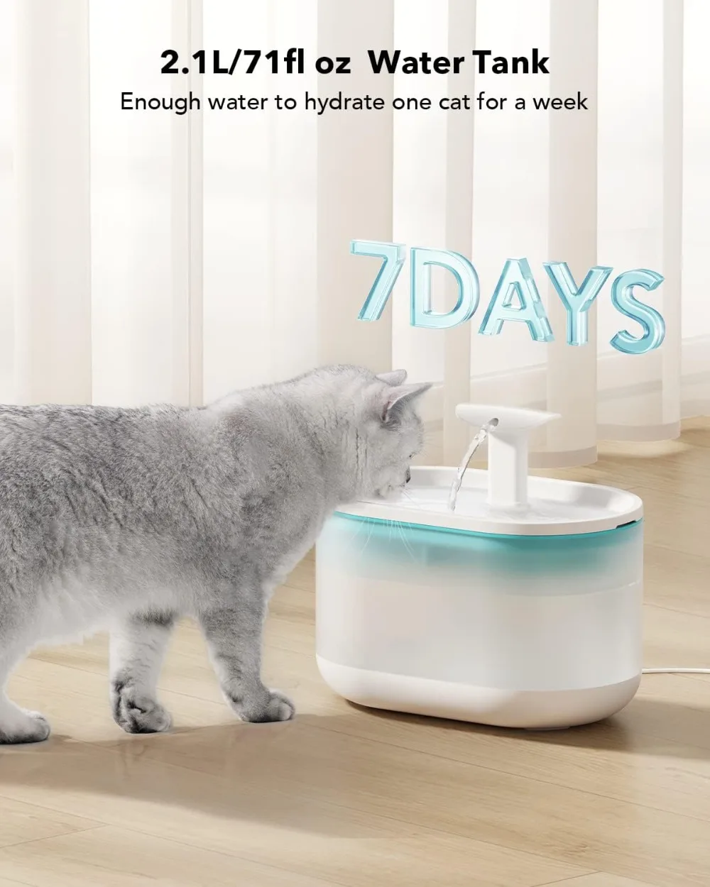 

Cat Water Fountain Ultra Quiet, Large-Size Filter Pet Fountain, 2.1L Visible Water Level Dog Water Dispenser for Cats Dogs