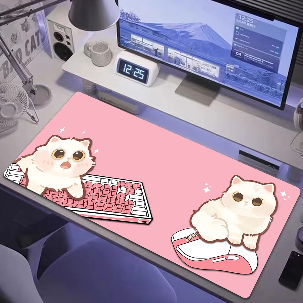 

Pink Cat Gaming Mousepad Kawaii Cute Desk Mat Gamer Mouse Pad Large Anime Mouse Mat Desk Pad Keyboard Mat Design Table Rug 30x70