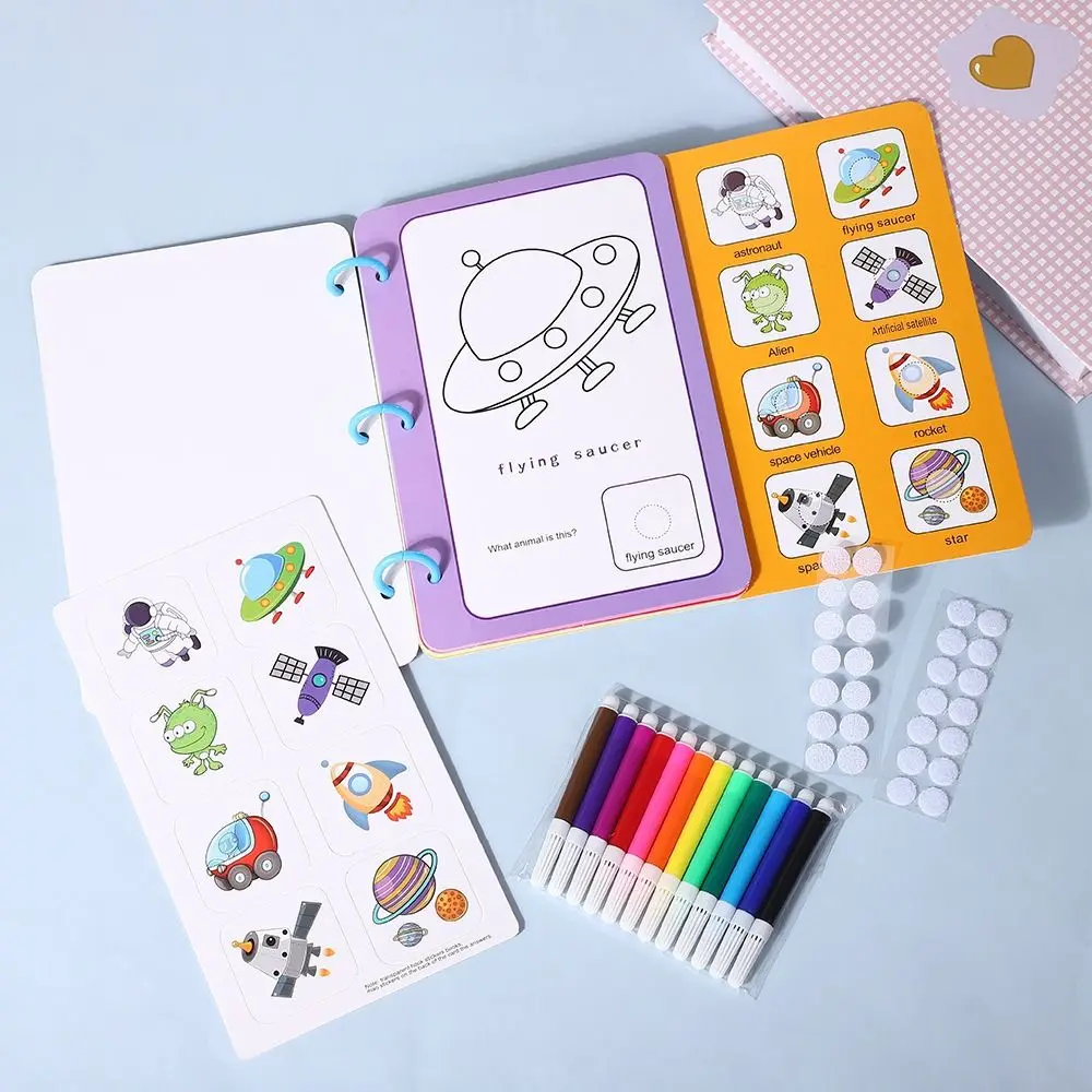 Quiet Book Set 12 Color Color Watercolor Pen Set Dinosaurs Marine Graffiti Notebook Set Animals Cartoon Drawing Notebook