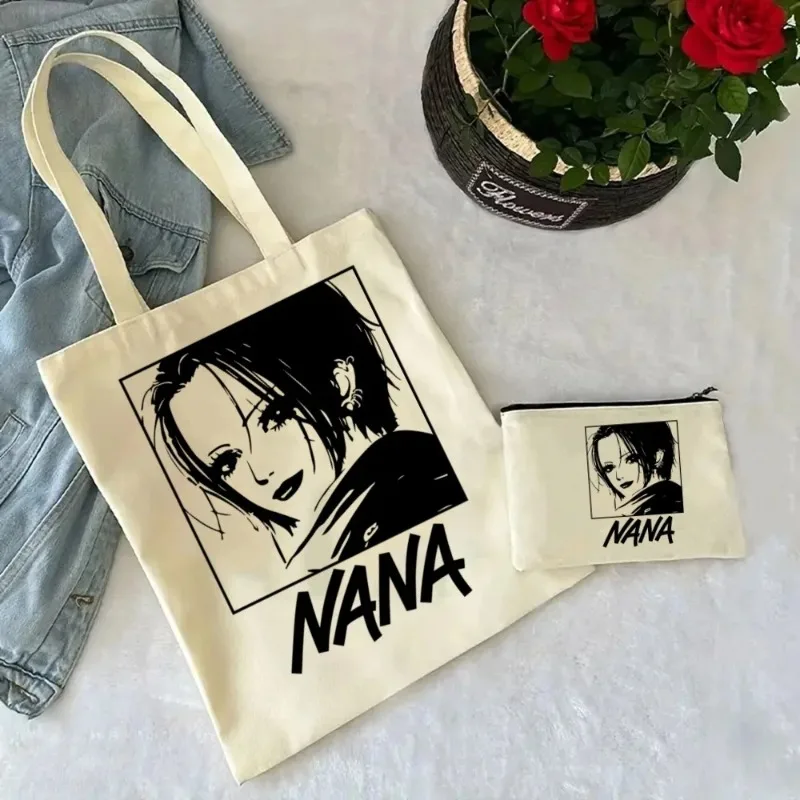 2 Pcs Japanese Anime Tote Cosmetic Bag NANA Ladies Shoulder Bag Eco-friendly Large Capacity Portable Shopping Bag Wallet Gift