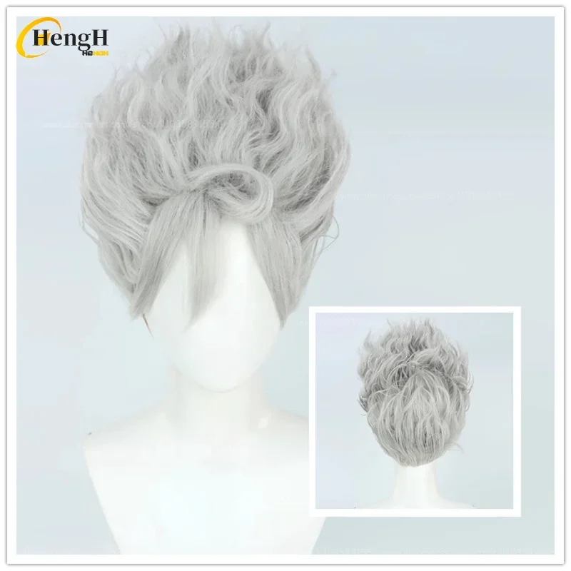 Anime Monkey D Luffy Synthetic Unisex 35cm Silver Curly Hair Cosplay Wig Heat Resistant Hair Halloween Party Wigs + Free Wig Cap