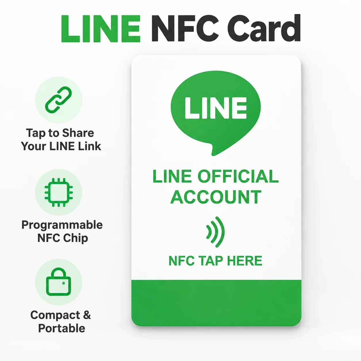 1pc NFC Contact Card for LINE NTAG215 Rewritable Green and White PVC Business Contact Sharing for Events and Networking