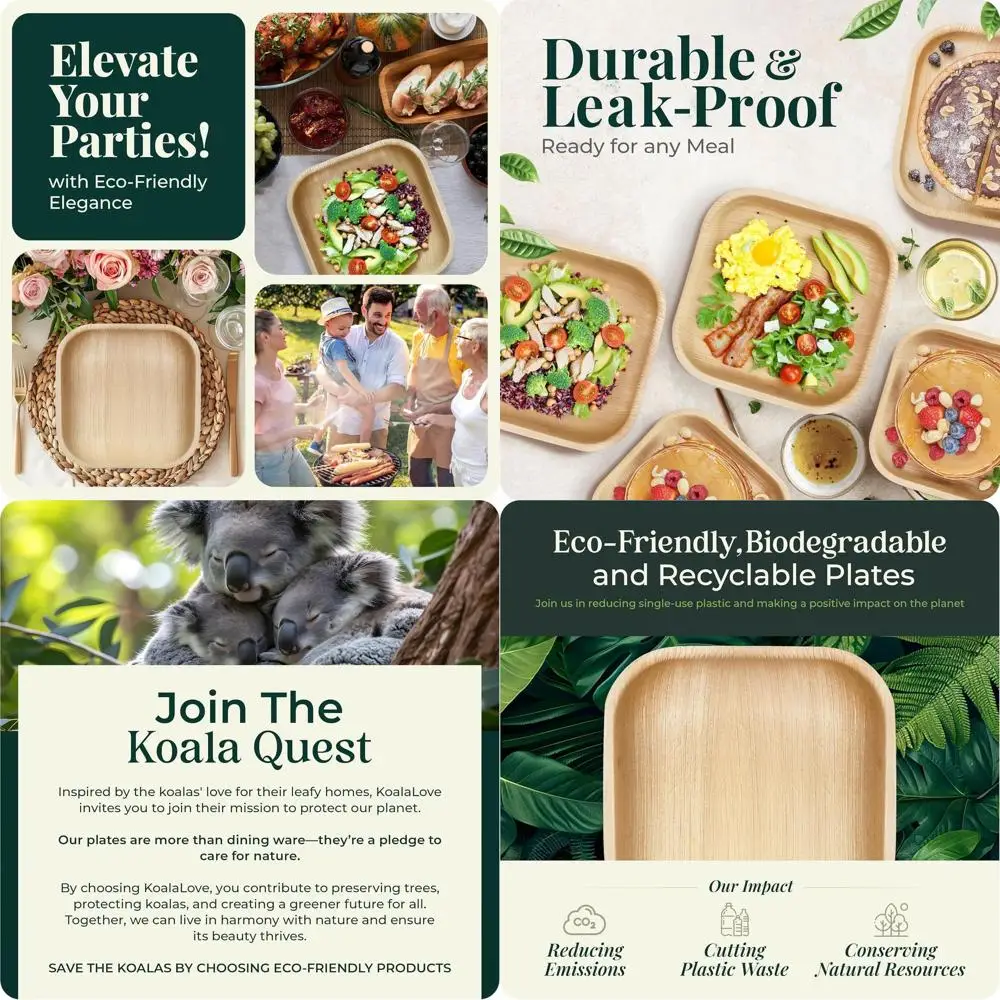 

Экологичные одноразовые бамбуковые тарелки, 10 и 7 дюймов, оптовая упаковка для вечеринок, биоразлагаемая альтернатива пластиковым и бумажным тарелкам (100 шт.)