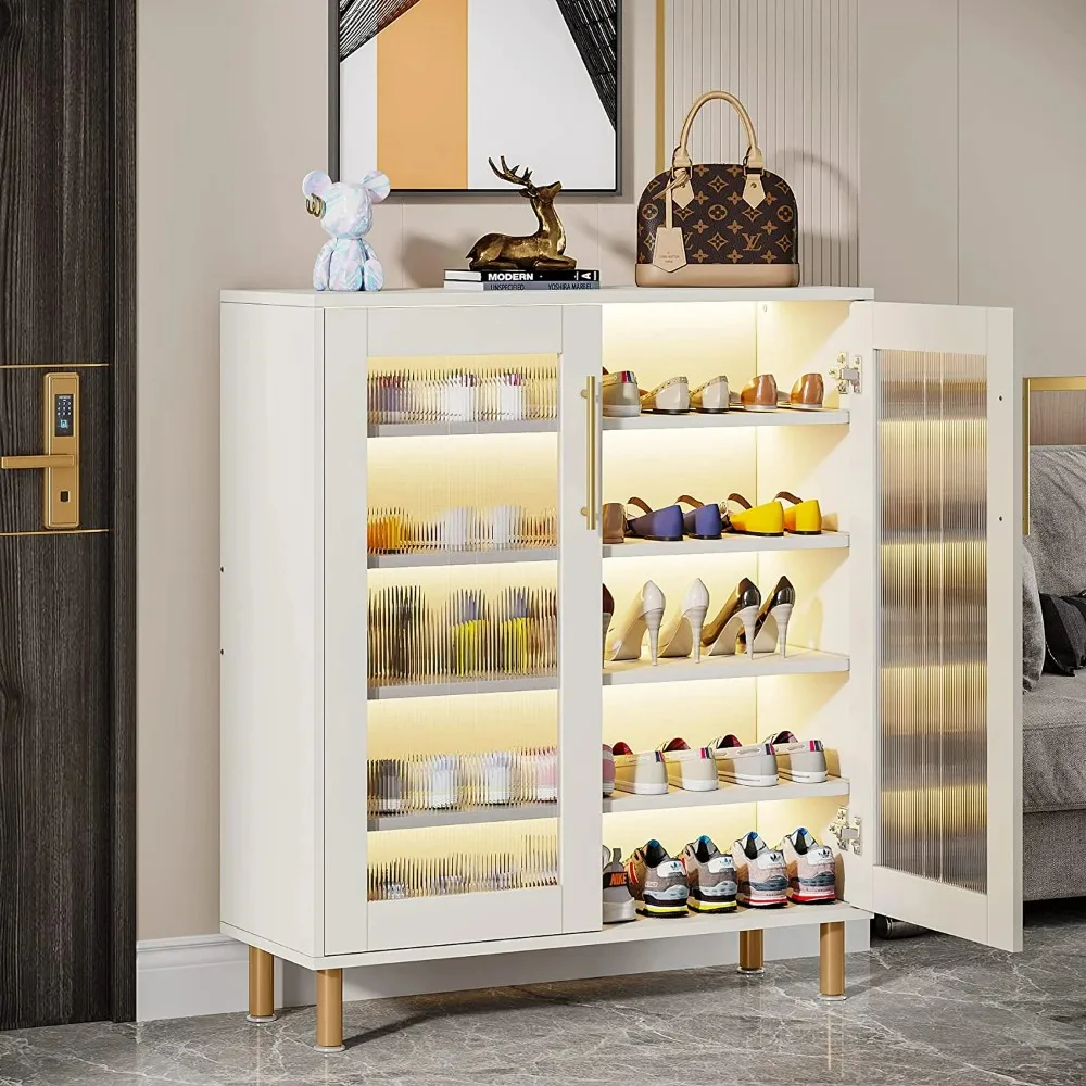 

5-Tier Shoe Cabinet with Doors and Light, shoes into the shoe storage organizer,Modern Shoe Storage Rack