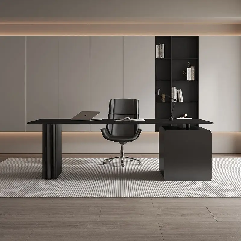 

Italian minimalist rock slab desk Small apartment desk Modern light luxury design sense Advanced black boss computer