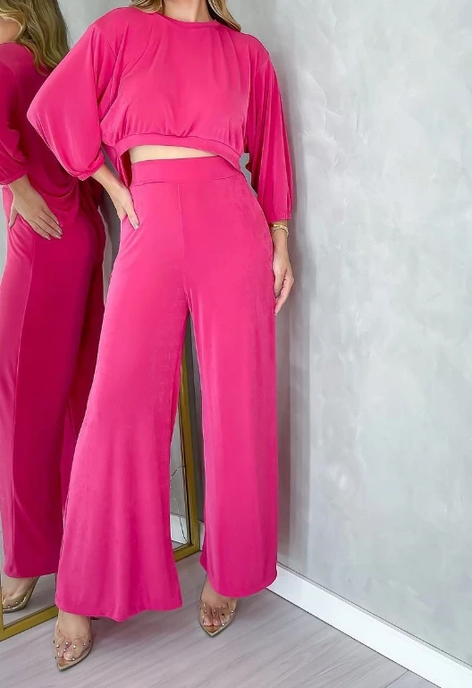Pants Set Women 2 Piece New Fashion Summer Casual Loose Round Neck Long Sleeved T-Shirt and Casual Elegant Wide Leg Pants Set