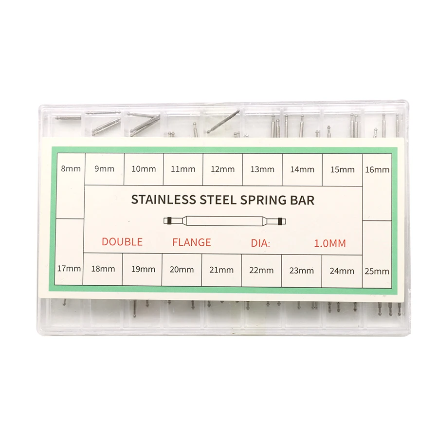 Watch accessories boxed with 1.0mm all steel ultra-fine watch ears, steel needles, watch shafts, seamless springs