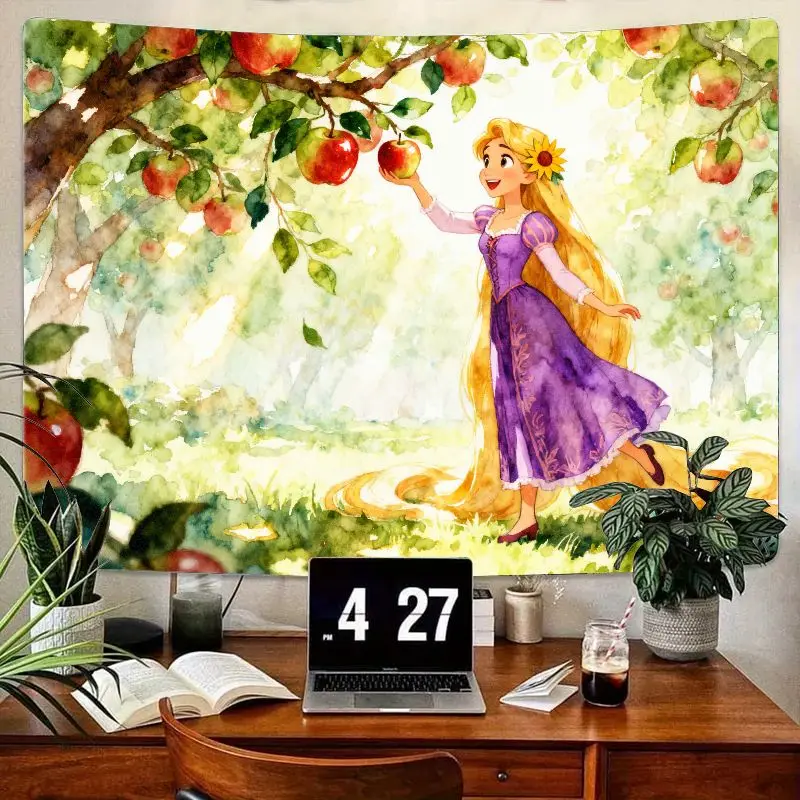 

1PC Disney Princess Rapunzel Tangled Tapestry, Watercolor Fairytale Apple Orchard Wall Art, Polyester Bedroom Dorm Decor Gift fo